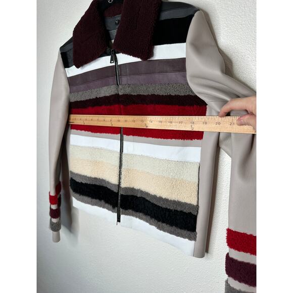 Fendi Taupe Multi-Color Stripe Leather Jacket Front Zip Removable Collar 44 / XL - Picture 15 of 16